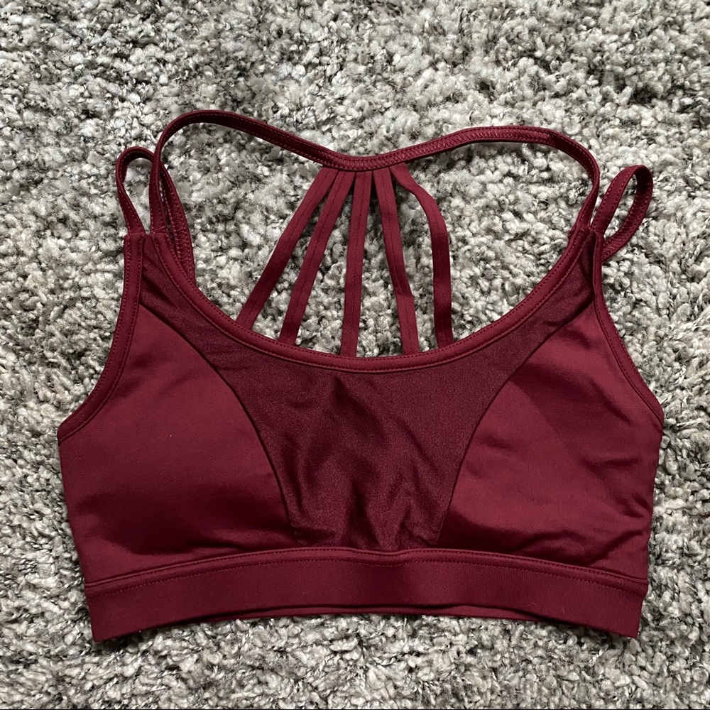 F21 Maroon Strappy Back Sports Bra Sz S